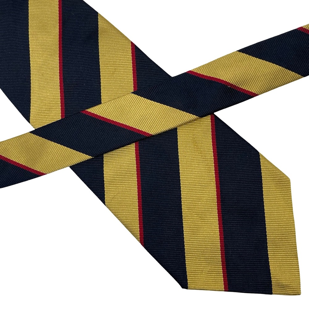 Vintage Huntington Silk Necktie Mens Navy Gold Red Striped Repp Silk Made in USA